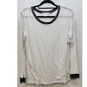 TREASURE & BOND Long Sleeve Ringer T-shirt In White- Grey Charcoal Combo